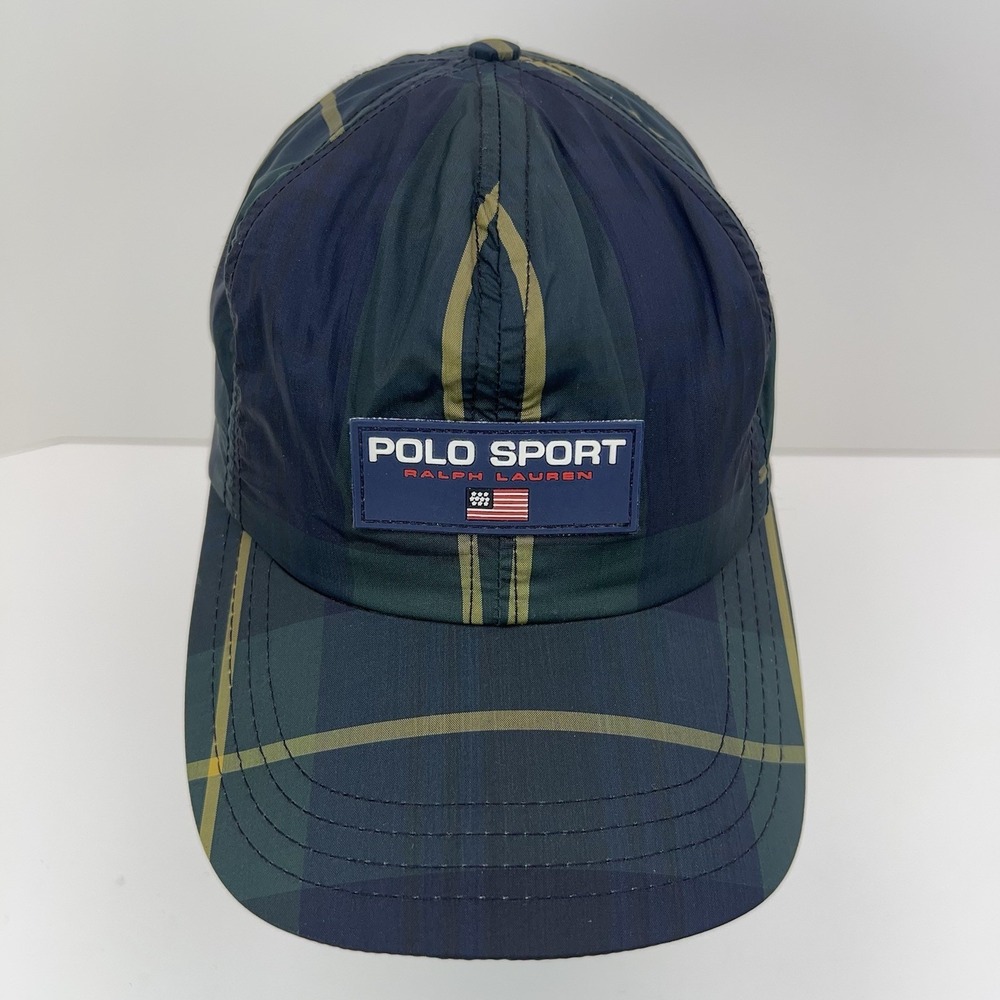 Vtg POLO RALPH LAUREN Cap Tartan Plaid Fleece Lined Hat Adult OS Nylon USA Hat